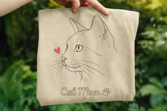 Cat Mom Line Art Heart Paw Print SVG