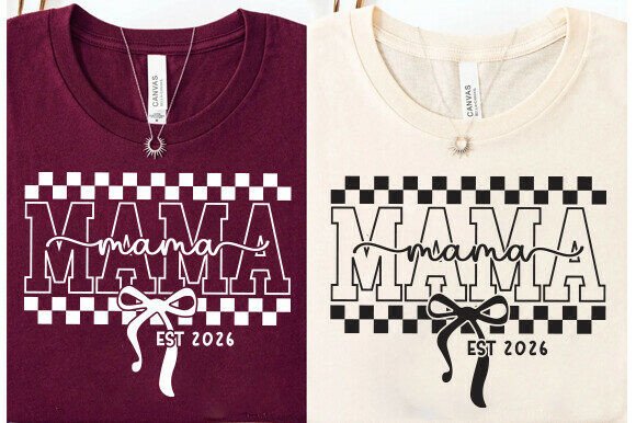 Mama EST 2026 SVG PNG, Checkered Bow Design